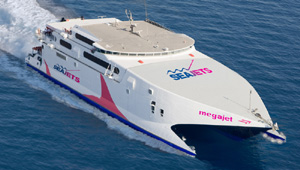 SEA JETS ferries. Mega Jet HighSpeed Catamaran. Departure from Heraklion - Crete to Santorini