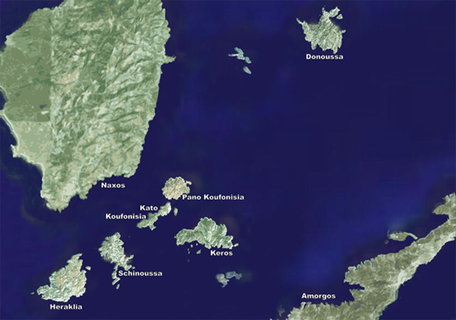 F/B Express Skopelitis routes map : Naxos, Iraklia, Schinoussa, Koufonissia, Donoussa, Amorgos - Aegiali, Katapola. Small Cyclades Lines