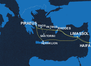 Poseidon Lines shipping co. All year round service to Greece, Cyprus & Israel . Poseidon Lines Ferries from / to Greece ( Piraeus, Santorini, Crete - Heraklion, Patmos, Rhodes ) to Cyprus - Limassol and Israel - Haifa.