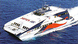  Super Jet HighSpeed Catalmaran. Departure from Piraeus to Milos, Folegandros, Syros, Santorini, Koufonissi, Amorgos. SEA JETS ferries.